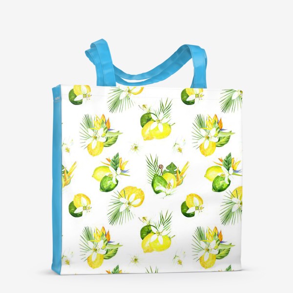 Сумка-шоппер &laquo;Акварельный  паттерн лимон, лайм,тропические листья, италия лето&raquo;