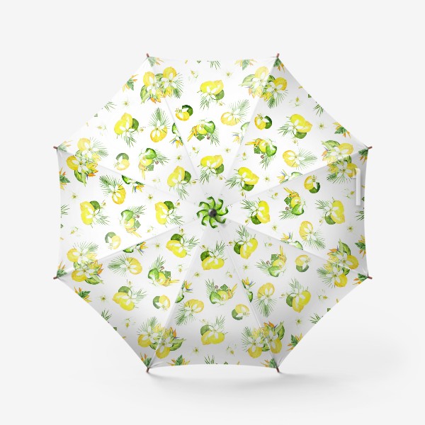 Зонт «Акварельный  паттерн лимон, лайм,тропические листья, италия лето»
