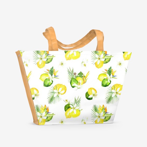 Пляжная сумка «Акварельный  паттерн лимон, лайм,тропические листья, италия лето»