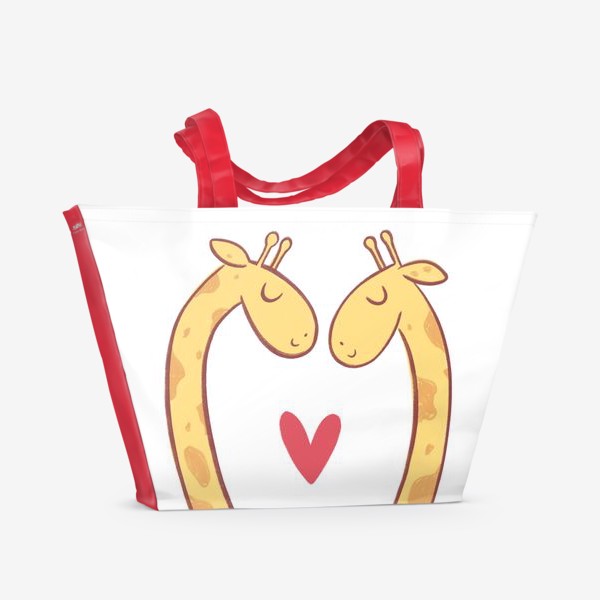 Пляжная сумка &laquo;Влюбленные жирафы с сердечком на белом фоне&raquo;