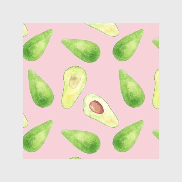 Скатерть «Авокадо, летний акварельный фруктовый принт на розовом фоне. Природа, растения.»