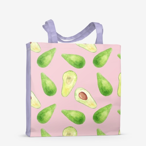 Сумка-шоппер «Авокадо, летний акварельный фруктовый принт на розовом фоне. Природа, растения.»