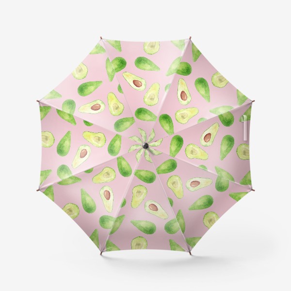 Зонт «Авокадо, летний акварельный фруктовый принт на розовом фоне. Природа, растения.»
