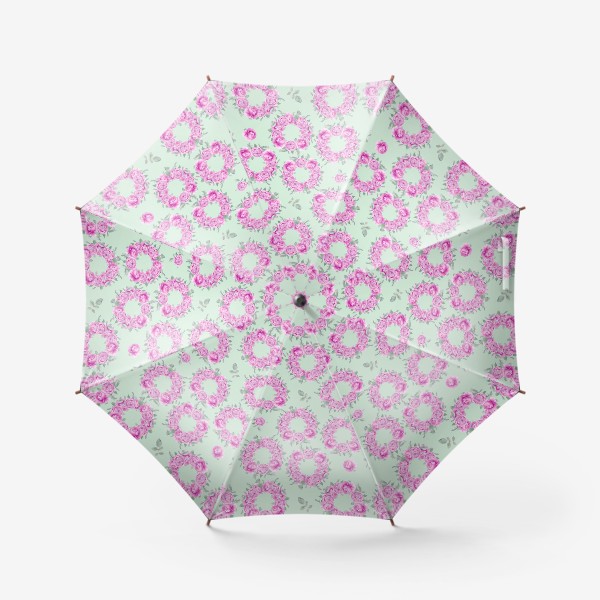 Зонт «Розовые розы, летний цветочный акварельный принт на зеленом фоне»