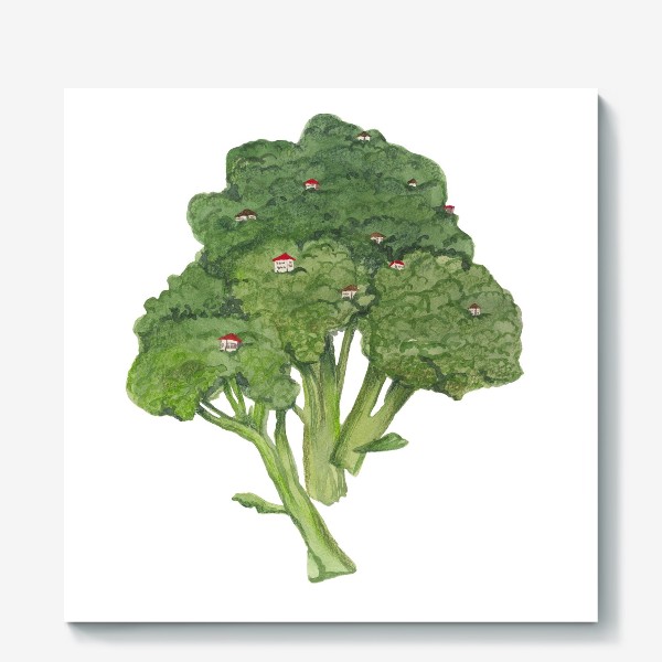 Холст «Обитаемые броколли акварельная иллюстрация »