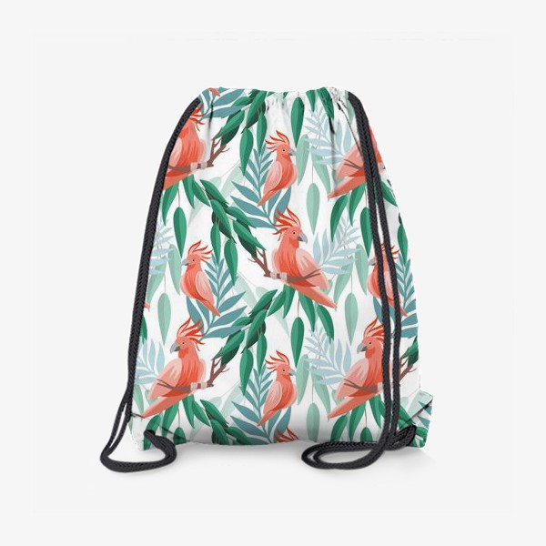 Рюкзак «Тропический паттерн с какаду и листьями»