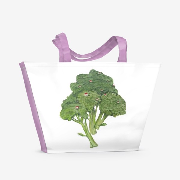 Пляжная сумка «Обитаемые броколли акварельная иллюстрация »