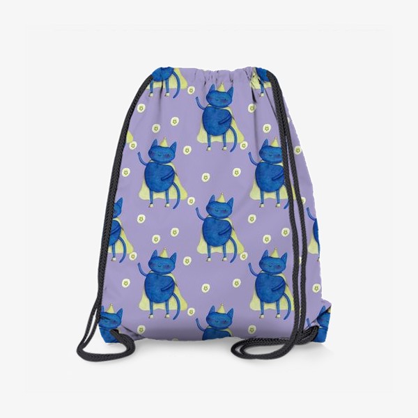 Рюкзак «Символ 2023 - кот. Подарок на Новый год. Кот с волшебной палочкой на фиолетовом фоне»