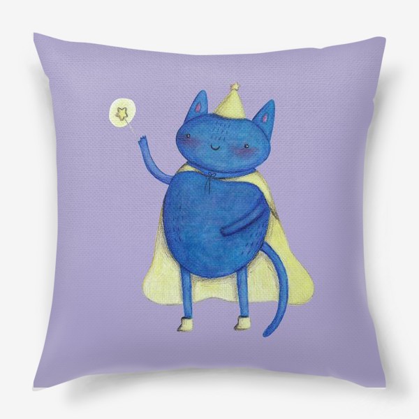 Подушка &laquo;Символ 2023 - кот. Подарок на Новый год. Кот-волшебник на фиолетовом фоне. Подарок любителю котов и волшебства&raquo;