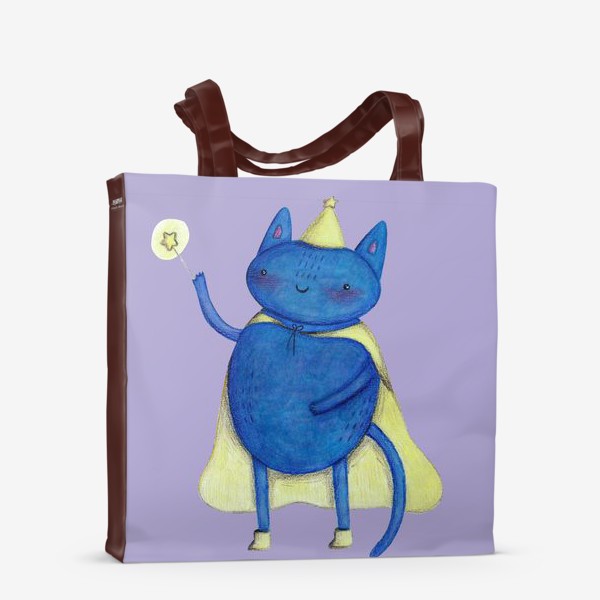 Сумка-шоппер «Символ 2023 - кот. Подарок на Новый год. Кот-волшебник на фиолетовом фоне. Подарок любителю котов и волшебства»