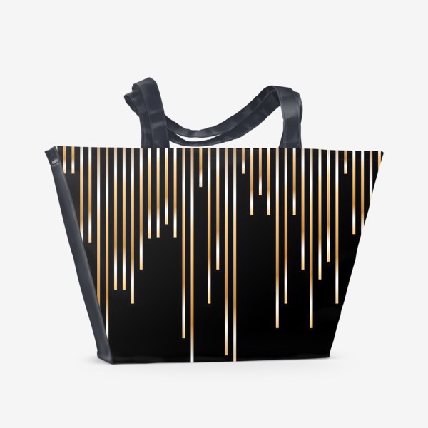 Пляжная сумка «Золотые полоски на черном фоне»