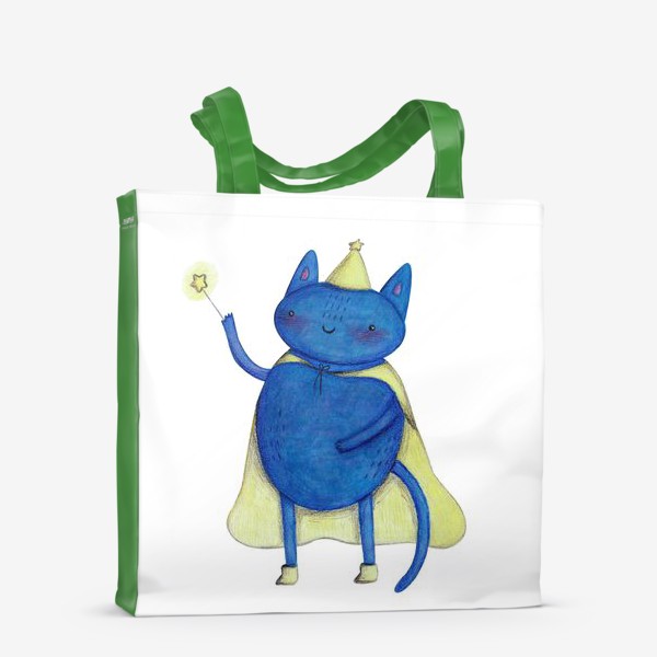 Сумка-шоппер &laquo;Символ 2023 - кот. Подарок на Новый год. Милый кот волшебник с волшебной палочкой. Подарок ребенку&raquo;