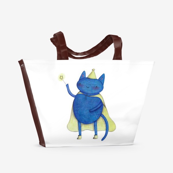 Пляжная сумка «Символ 2023 - кот. Подарок на Новый год. Милый кот волшебник с волшебной палочкой. Подарок ребенку»