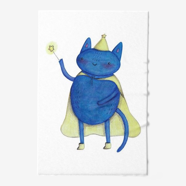 Полотенце &laquo;Символ 2023 - кот. Подарок на Новый год. Милый кот волшебник с волшебной палочкой. Подарок ребенку&raquo;