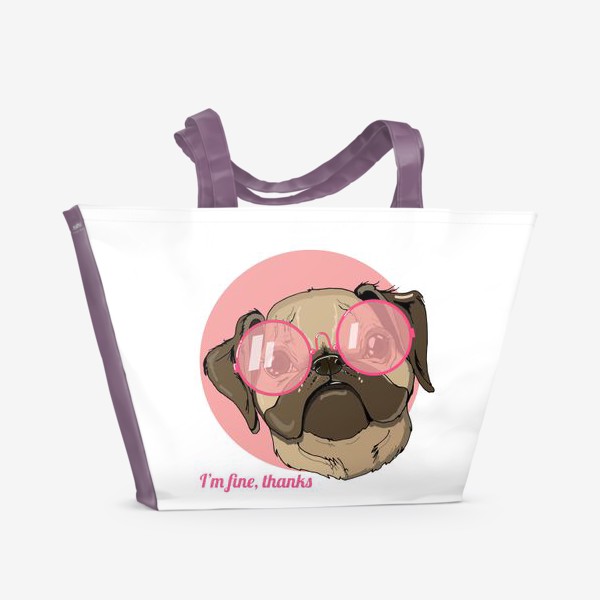 Пляжная сумка «Мопс в розовых очках»