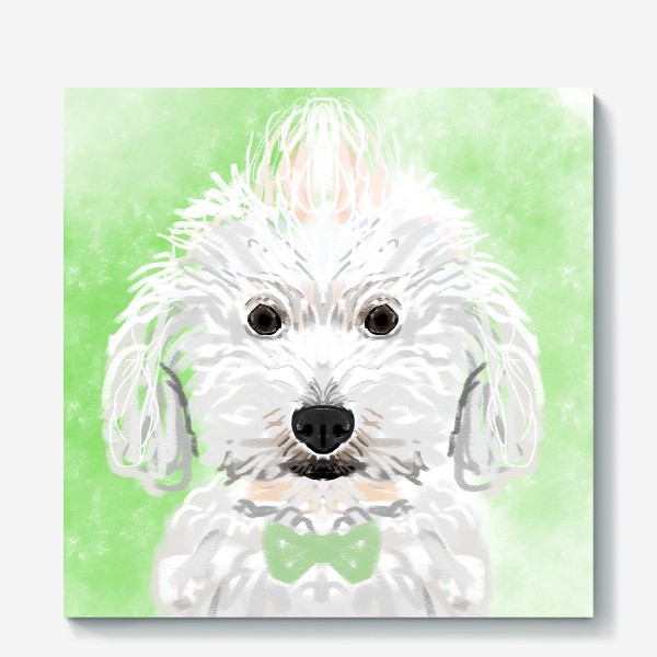 Холст «собака с зеленым бантом»