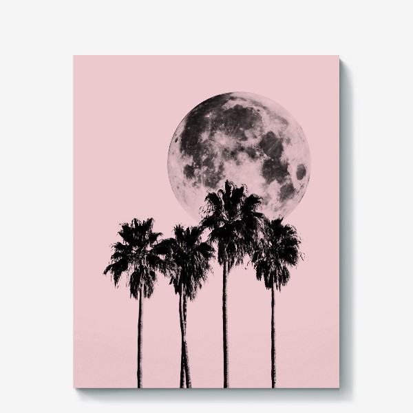 Холст «Пальмы и луна на розовом фоне»