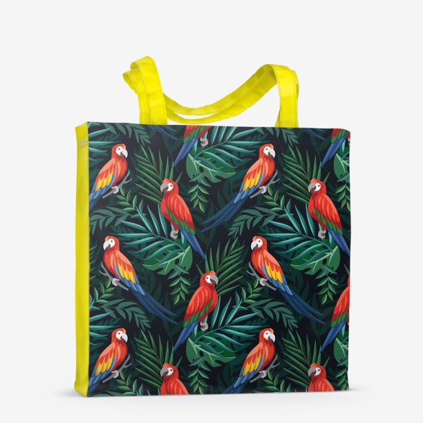 Сумка-шоппер «Тропический паттен с попугаями и пальмовыми листьями»