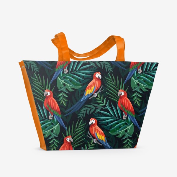 Пляжная сумка &laquo;Тропический паттен с попугаями и пальмовыми листьями&raquo;