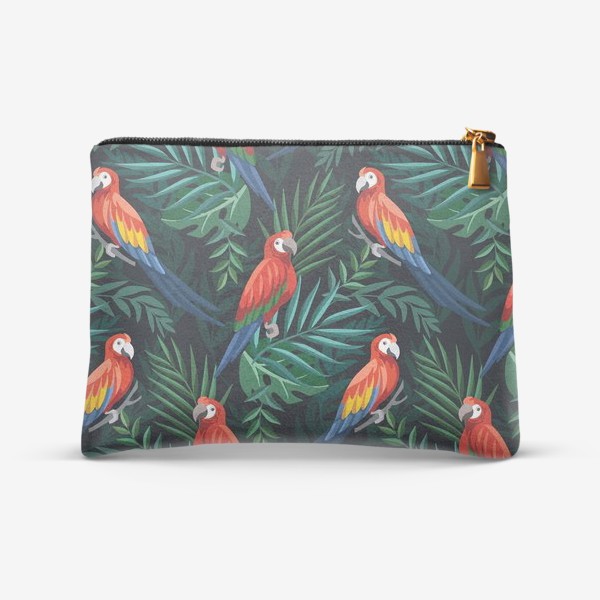 Косметичка «Тропический паттен с попугаями и пальмовыми листьями»