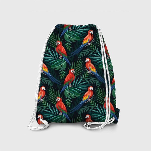 Рюкзак «Тропический паттен с попугаями и пальмовыми листьями»