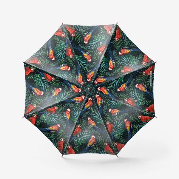 Зонт &laquo;Тропический паттен с попугаями и пальмовыми листьями&raquo;