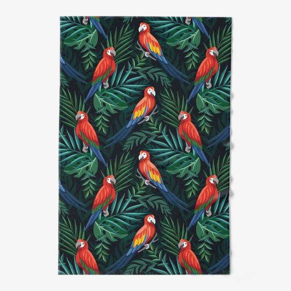 Полотенце &laquo;Тропический паттен с попугаями и пальмовыми листьями&raquo;