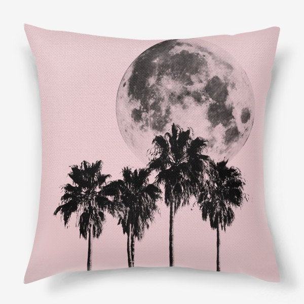 Подушка «Пальмы и луна на розовом фоне»