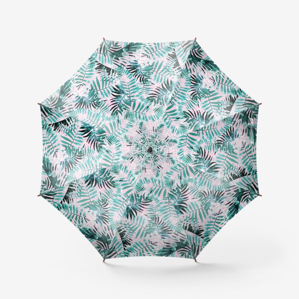 Зонт «Листья тропической пальмы голубые на розовом фоне»