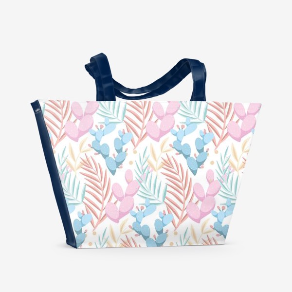 Пляжная сумка &laquo;Кактусы разноцветные, пастельный паттерн&raquo;