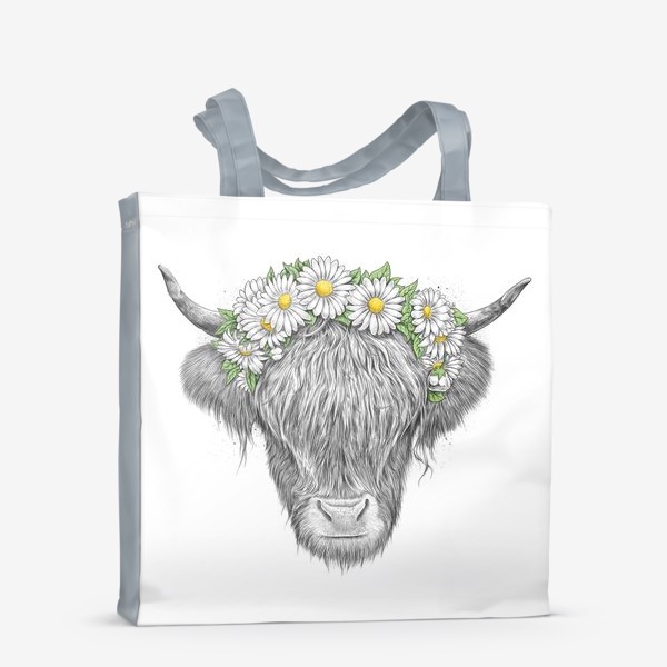 Сумка-шоппер «Шотландская корова с ромашками»