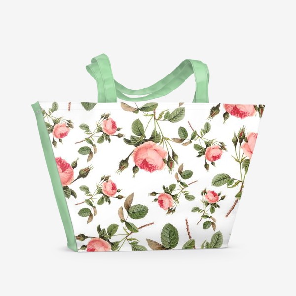 Пляжная сумка «Розы рисунки на белом фоне»