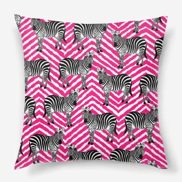 Подушка «Зебры принт на розовом геометрическом фоне для детей»