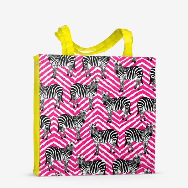 Сумка-шоппер «Зебры принт на розовом геометрическом фоне для детей»