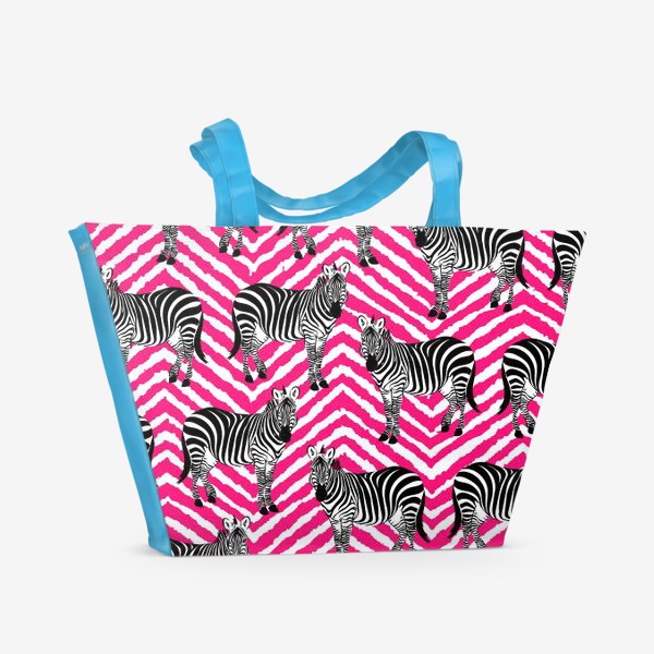 Пляжная сумка «Зебры принт на розовом геометрическом фоне для детей»