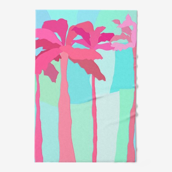 Полотенце «Абстракция Пальмы летний принт мятный розовый»