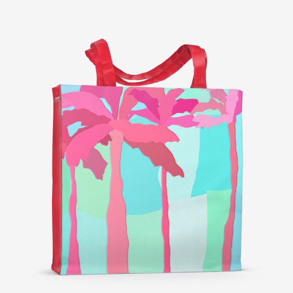 Сумка-шоппер «Абстракция Пальмы летний принт мятный розовый»