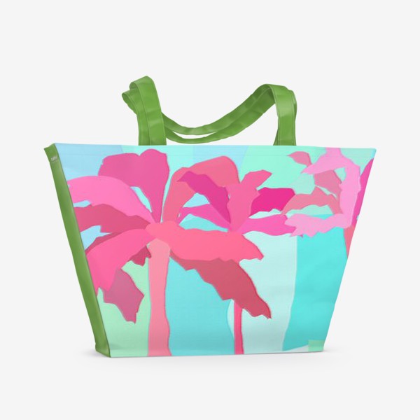 Пляжная сумка &laquo;Абстракция Пальмы летний принт мятный розовый&raquo;