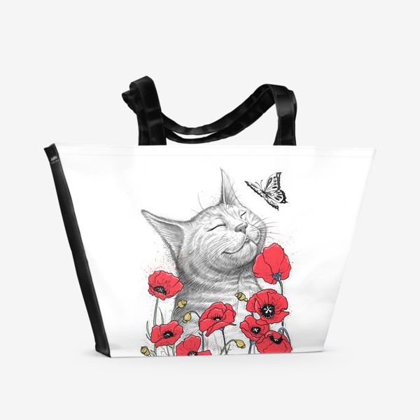 Пляжная сумка «Кошка в Маках»