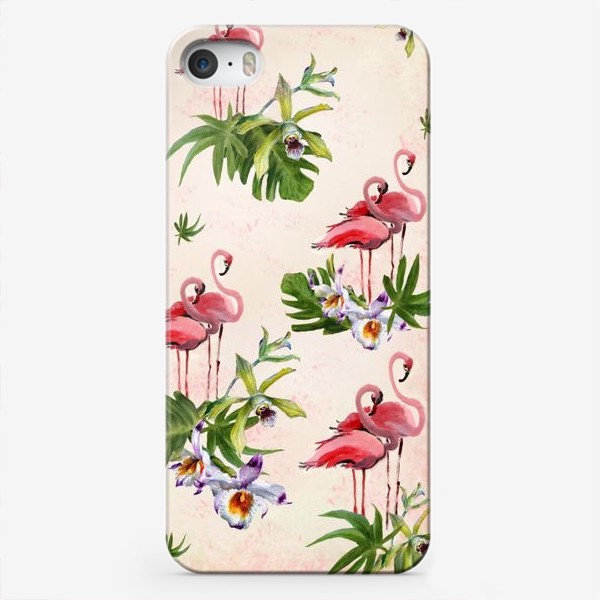 Чехол iPhone «Фламинго и орхидеи»
