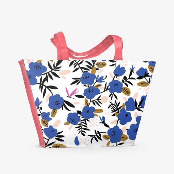 Пляжная сумка «Узор с цветами синего цвета»