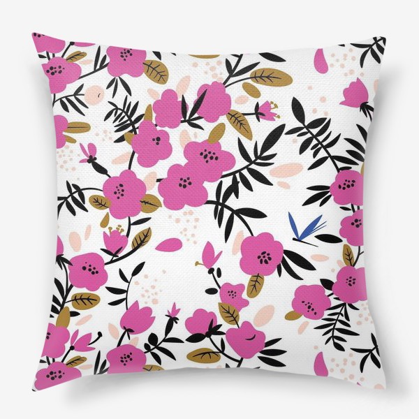 Подушка «Узор с розовыми цветами»