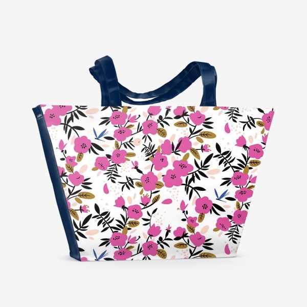 Пляжная сумка «Узор с розовыми цветами»