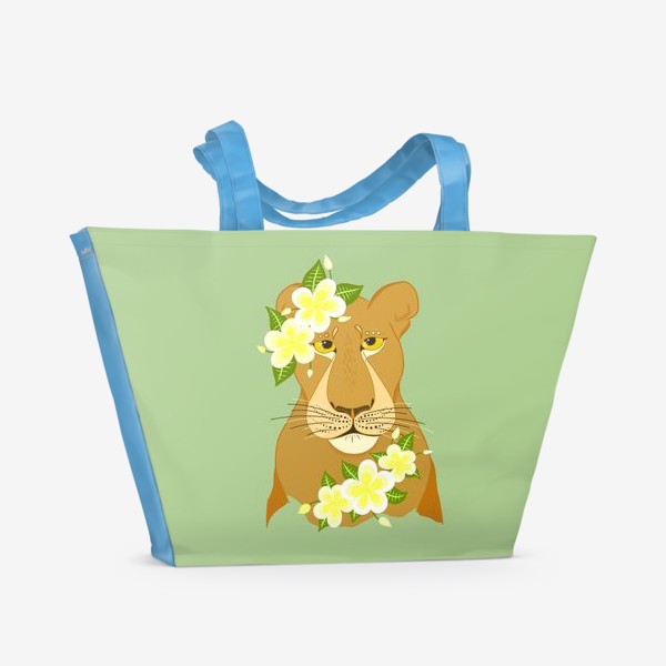 Пляжная сумка «Львица с цветами франжипани»