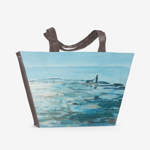 Пляжная сумка «Одинокая лодка. Отлив на море»