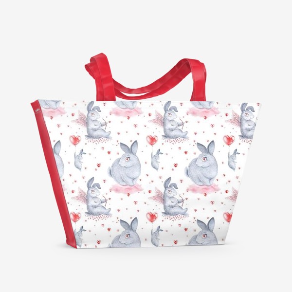 Пляжная сумка &laquo;Влюбленные зайки2 (заяц, кролик, любовь, сердце)&raquo;