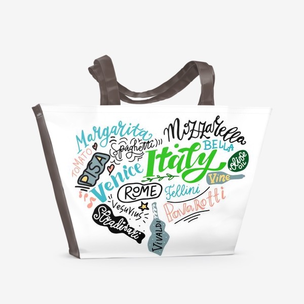 Пляжная сумка «Символы Италии: леттеринг в форме сердца»