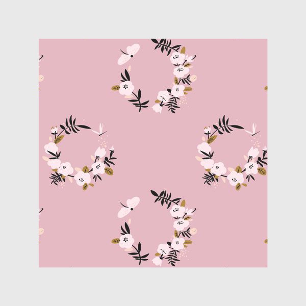 Скатерть «Узор с розовыми цветочными венками»