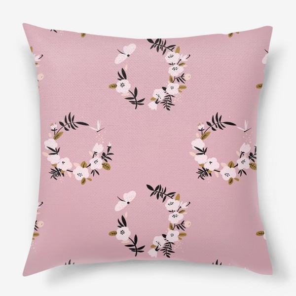 Подушка «Узор с розовыми цветочными венками»