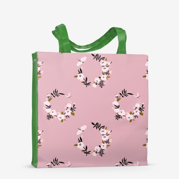 Сумка-шоппер «Узор с розовыми цветочными венками»